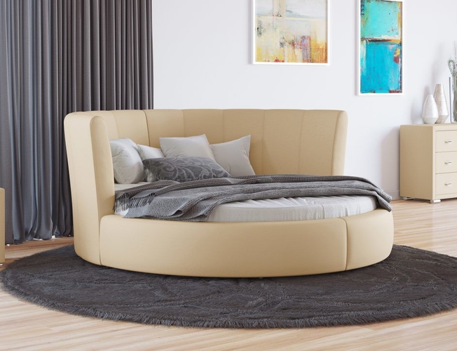 Купить круглую кровать Luna экокожа  Бежевый